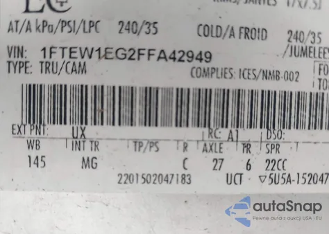 2015 Ford F-150 Xlt z USA, uszkodzony, nr VIN 1FTEW1EG2FFA42949